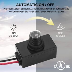 GBAYSA 1 Pack Outdoor Photocell Light Sensor,Dusk to Dawn Photo Control Sensor,Auto on Off Hard-Wired Post Eye Light Control,Photoelectric Switch Sensor for Lighting Fixtures