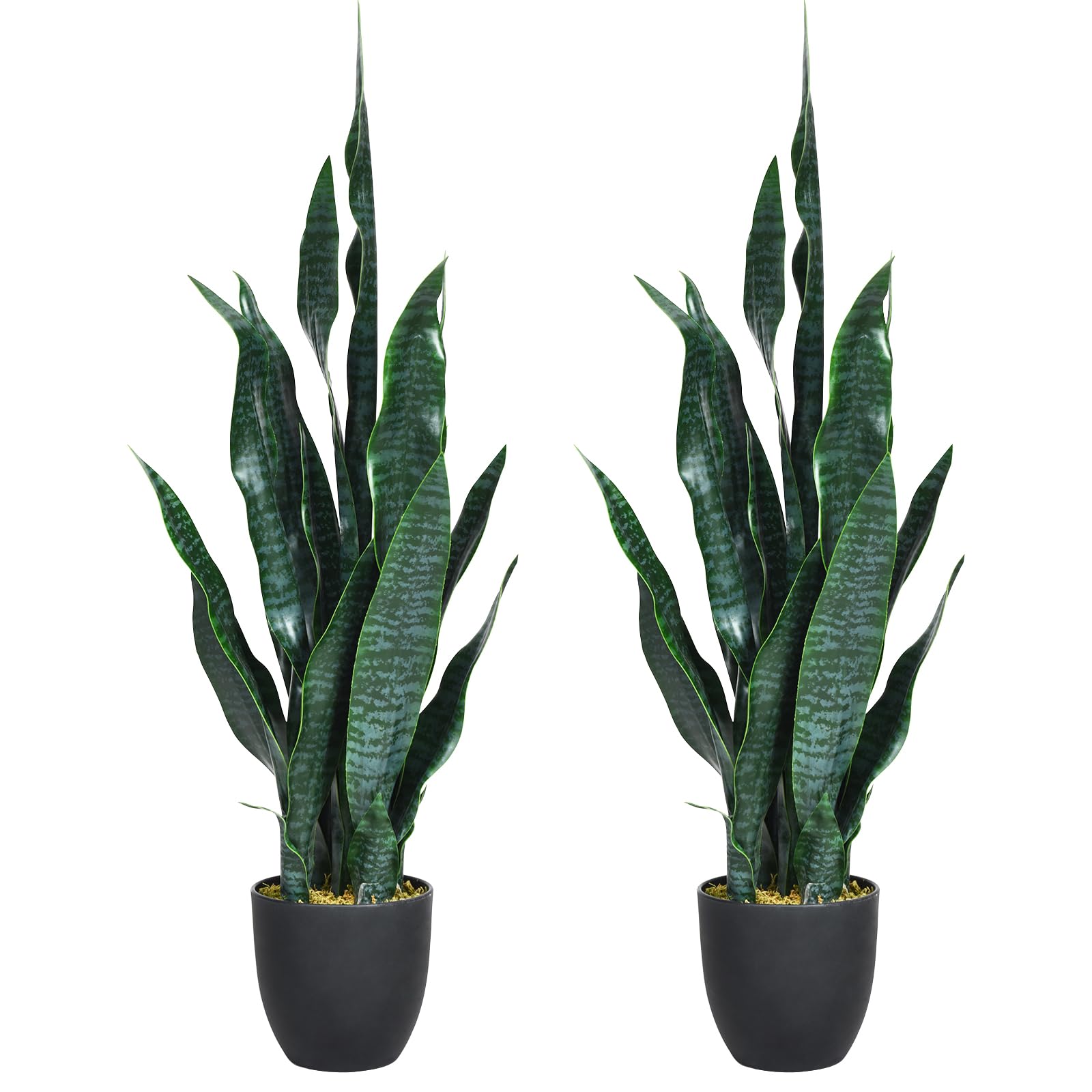 Goplus Fake Snake Plant, 2 Pack 36" Tall Artificial Potted Floor Plant, Large Faux Sansevieria Plant with 6'' Pot and 20pcs Leaves for Living Room House Modern Office Indoor Decor