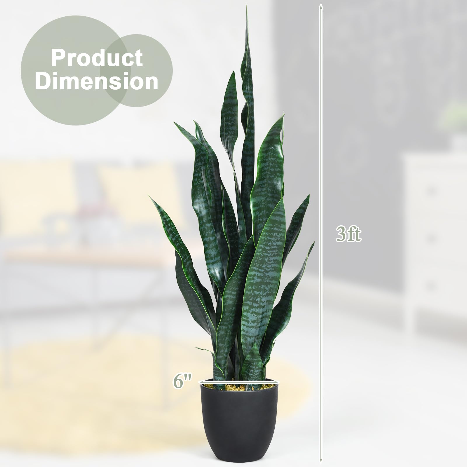 Goplus Fake Snake Plant, 2 Pack 36" Tall Artificial Potted Floor Plant, Large Faux Sansevieria Plant with 6'' Pot and 20pcs Leaves for Living Room House Modern Office Indoor Decor