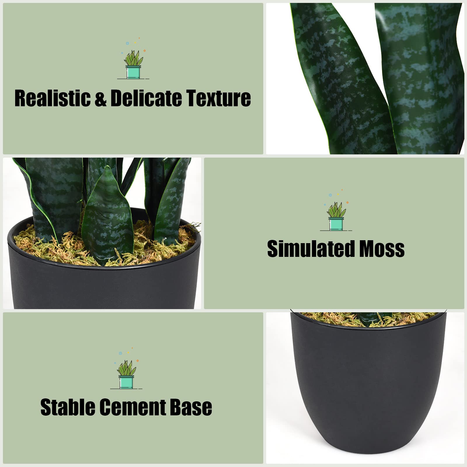 Goplus Fake Snake Plant, 2 Pack 36" Tall Artificial Potted Floor Plant, Large Faux Sansevieria Plant with 6'' Pot and 20pcs Leaves for Living Room House Modern Office Indoor Decor