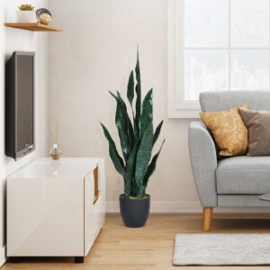 Goplus Fake Snake Plant, 2 Pack 36" Tall Artificial Potted Floor Plant, Large Faux Sansevieria Plant with 6'' Pot and 20pcs Leaves for Living Room House Modern Office Indoor Decor