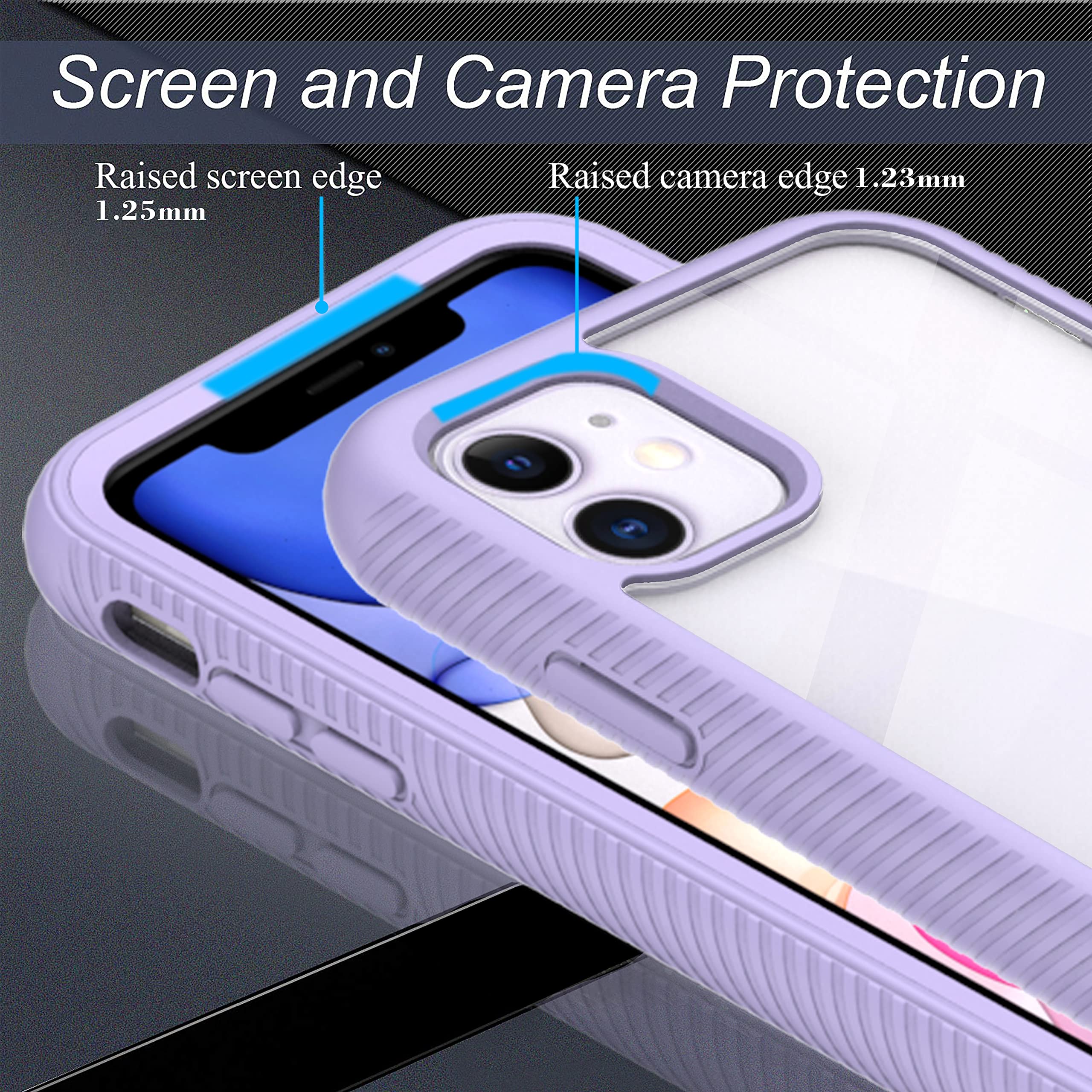 CellEver Clear Full Body Case for iPhone 11, Heavy Duty Protection with Anti-Slip TPU Bumper and [2 Tempered 9H Glass Screen Protectors] Shockproof Transparent Phone Cover 6.1 Inch (Light Purple)