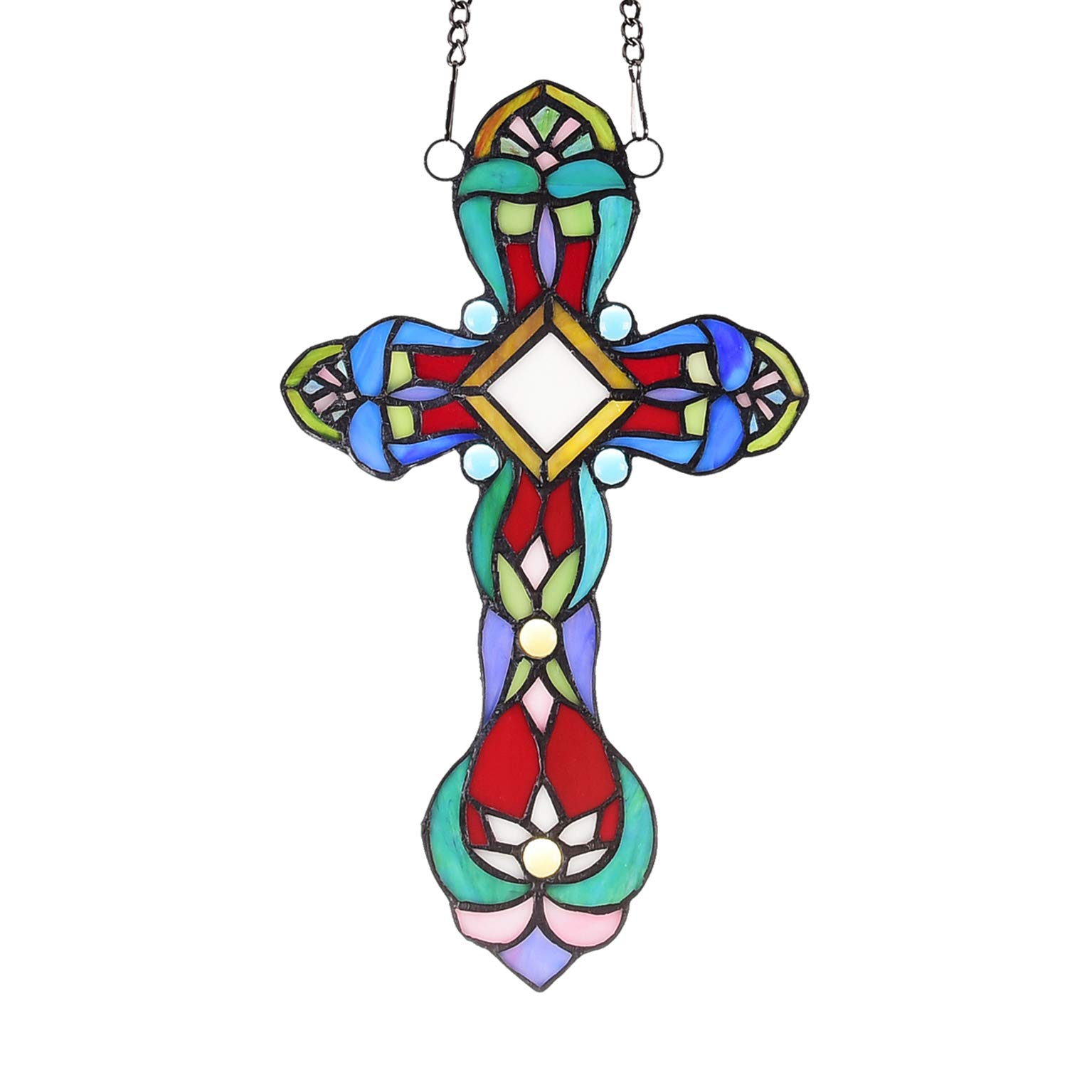 Capulina Mothers Day Cross Gifts Stained Glass Window Hanging Tiffany Style Stunning Handicrafts Parents and Friends Gifts for Blessing Pray Love Faith