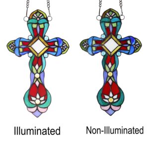 Capulina Mothers Day Cross Gifts Stained Glass Window Hanging Tiffany Style Stunning Handicrafts Parents and Friends Gifts for Blessing Pray Love Faith