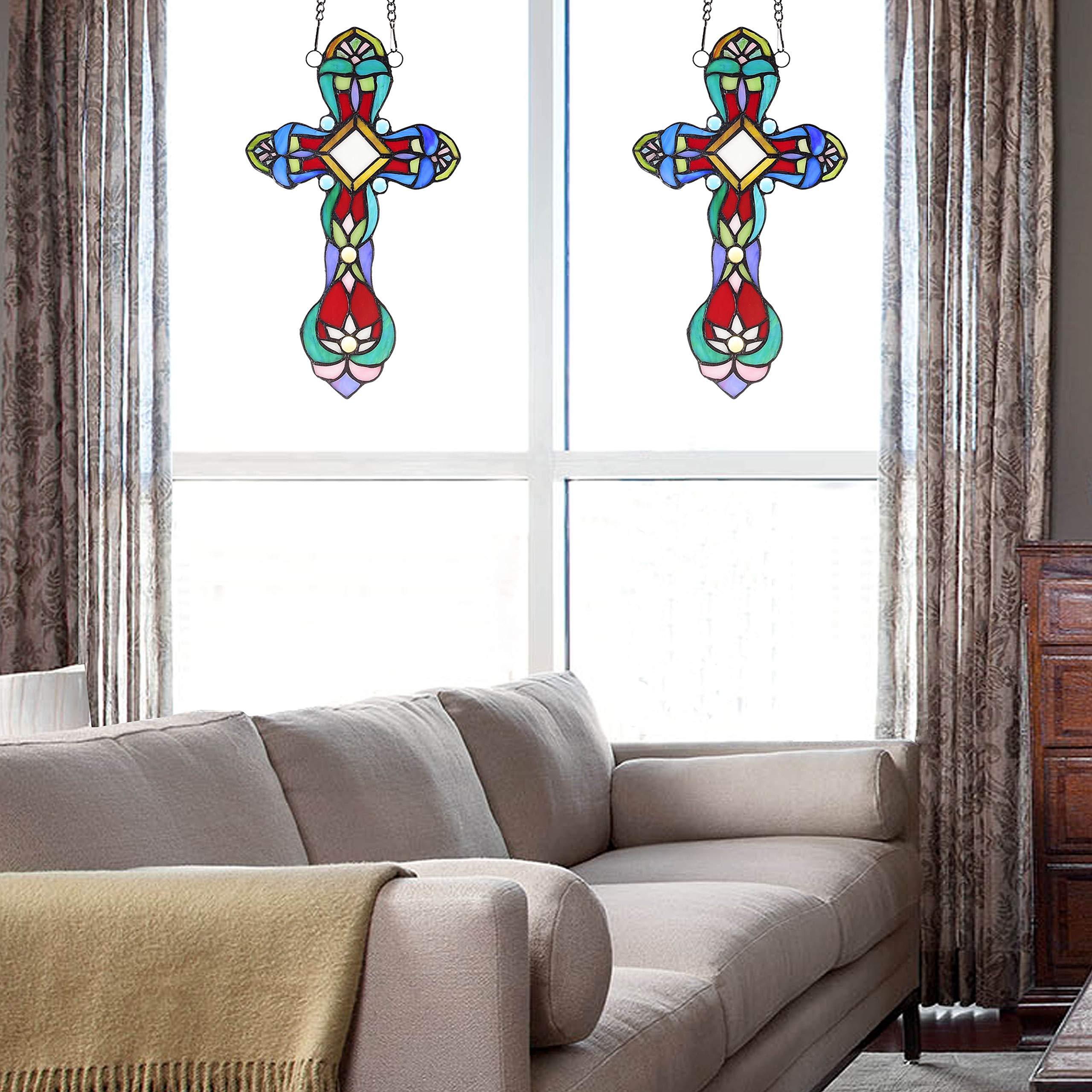 Capulina Mothers Day Cross Gifts Stained Glass Window Hanging Tiffany Style Stunning Handicrafts Parents and Friends Gifts for Blessing Pray Love Faith