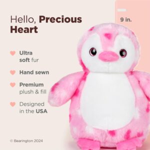 Bearington Collection Precious Heart Stuffed Animal Penguin Plush Heart Printed, Kid Companion Plushie, Great Gift for Birthdays, Holidays and Other Special Occasions, Pink & White, 9 inches