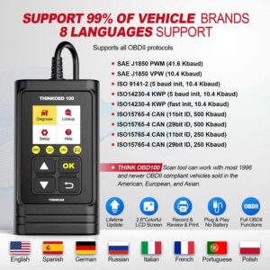 THINKCAR OBD2 Scanner, THINKOBD100 Engine Fault Code Reader with Full OBD2 Functions,O2 Sensor/Smog Test CAN Diagnostic Scanner Tool for All OBDII Protocol Cars Since 1996,Lifetime Free Update