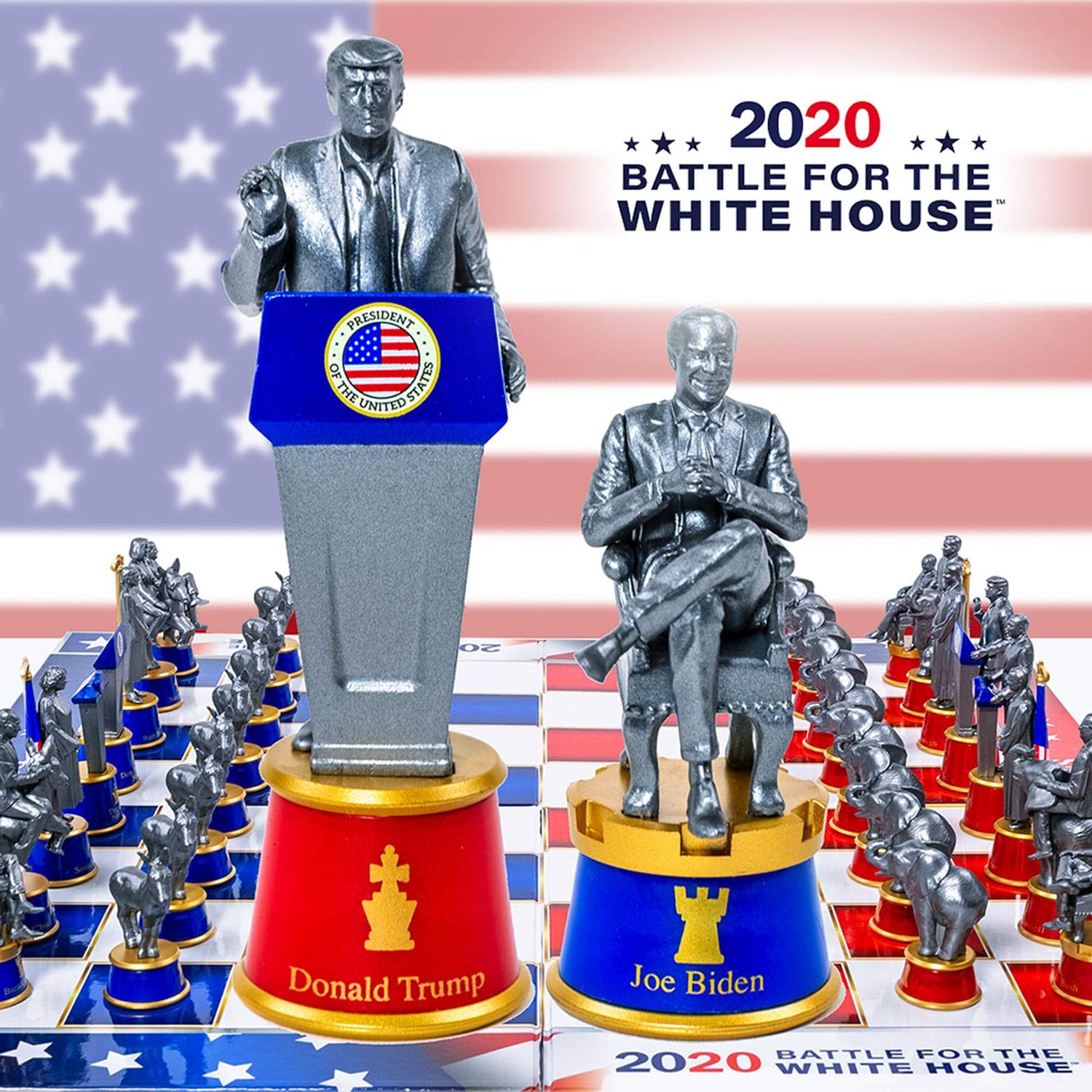 As Seen On TV Collector's Edition 2020 Battle for The White House Chess Set Board Game by BulbHead - Chess Pieces Look Just Like Politicians & Patriotic Chess Board Democrats Vs. Republicans