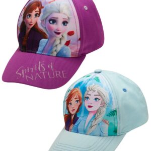 Disney Girls' Frozen Baseball Cap - 2 Pack Princess Elsa and Anna Curved Brim Strap Back Hat (2T-7), Size 4-7 Years, Frozen Spirit 2 Pack