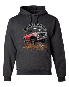 wild bobby ford rare breed 71 bronco truck classic cars and trucks unisex graphic hoodie sweatshirt, heather black, large