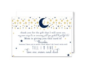 25 twinkle little star baby thank you cards pack – boys baby shower notes with envelopes set, prefilled message, customizable personalize blank stationery blue and gold, new parents gift ideas