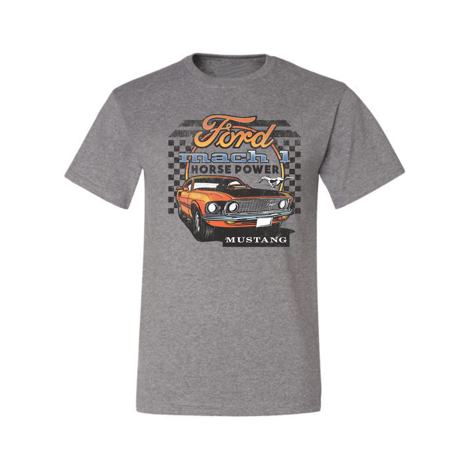 Ford Mustang Mach 1 Horse Power Classic Racing Cars and Trucks Men's Graphic T-Shirt, Heather Grey, 3X-Large