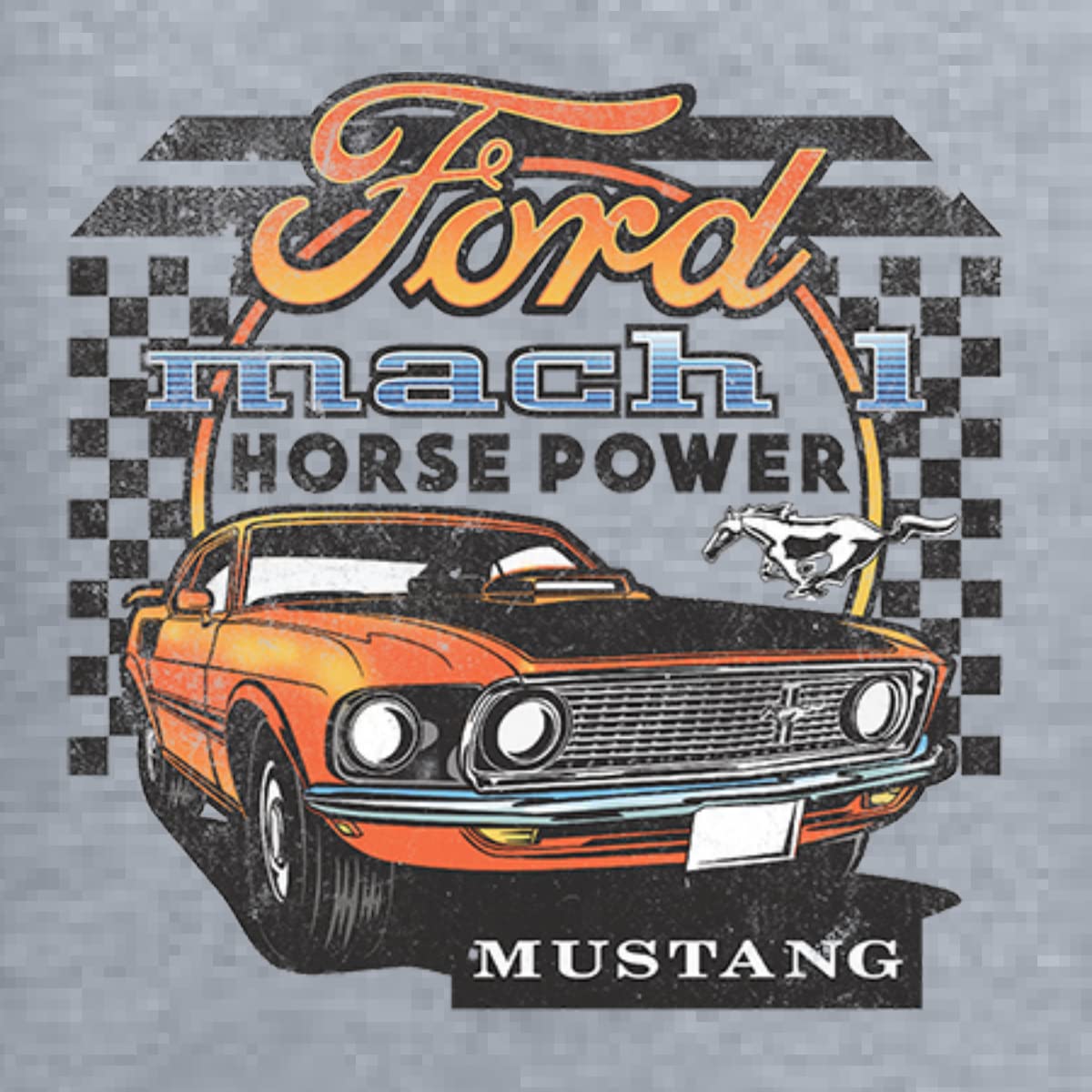 Ford Mustang Mach 1 Horse Power Classic Racing Cars and Trucks Men's Graphic T-Shirt, Heather Grey, 3X-Large