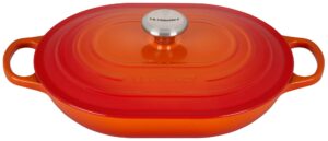 le creuset enameled cast iron signature oval casserole, 3.75 qt., flame