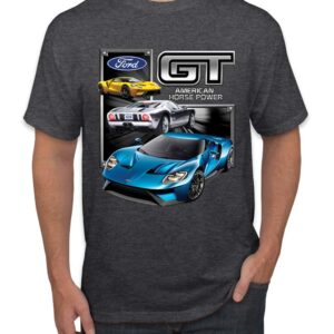 Ford GT American Horse Power Mustang Cars and Trucks Men's Graphic T-Shirt, Heather Black, Large