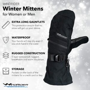 Rugged Waterproof Winter Mittens | Extra Long Gauntlets | Snowboard, Ski, Ice Fishing, Mittens | Medium Weight (XS)