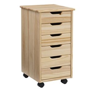 linon home decor products corinne six drawer storage, natural rolling cart