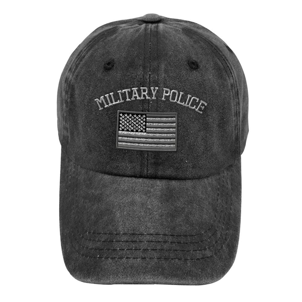 Vintage Washed Hat Us Flag Army Military Police Embroidery Cotton Dad Hats for Men & Women Buckle Closure Black