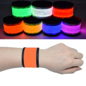 fylarfly led glow slap bracelets for kids adults, light up wristbands flashing arm wrist ankle bands high visibility safety reflective gear lights for biking walking running camping (orange)