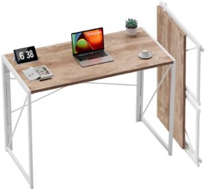 coavas 39.4 inch folding desk no assembly required, writing computer desk space saving foldable table simple home office desk, oak