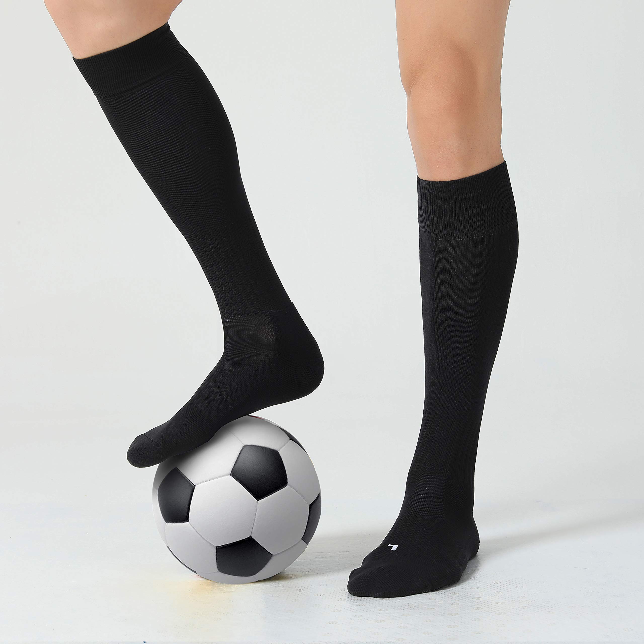 CelerSport 2 Pack Soccer Softball Baseball Socks for Youth Kids Adult Over-The-Calf Knee High Socks with Cushion, Black (2 Pack), Medium