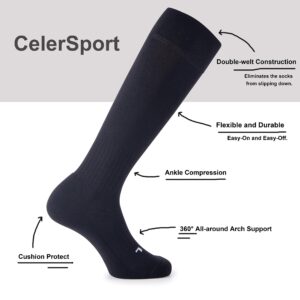 CelerSport 2 Pack Soccer Softball Baseball Socks for Youth Kids Adult Over-The-Calf Knee High Socks with Cushion, Black (2 Pack), Medium