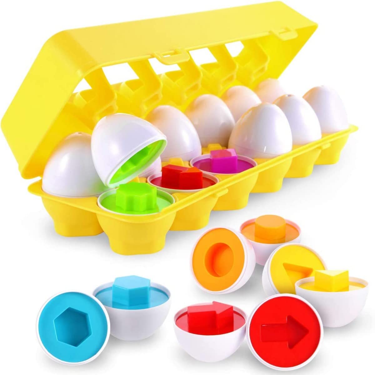 CANSHOW Matching Egg Set - Toddler Toys - Toddler Games-Educational Color & Shapes & Fine Motor Skills Learning Toy Toddler boy Girl Toys Easter Eggs Gift Ages 3 Years Old & up (12 Eggs)