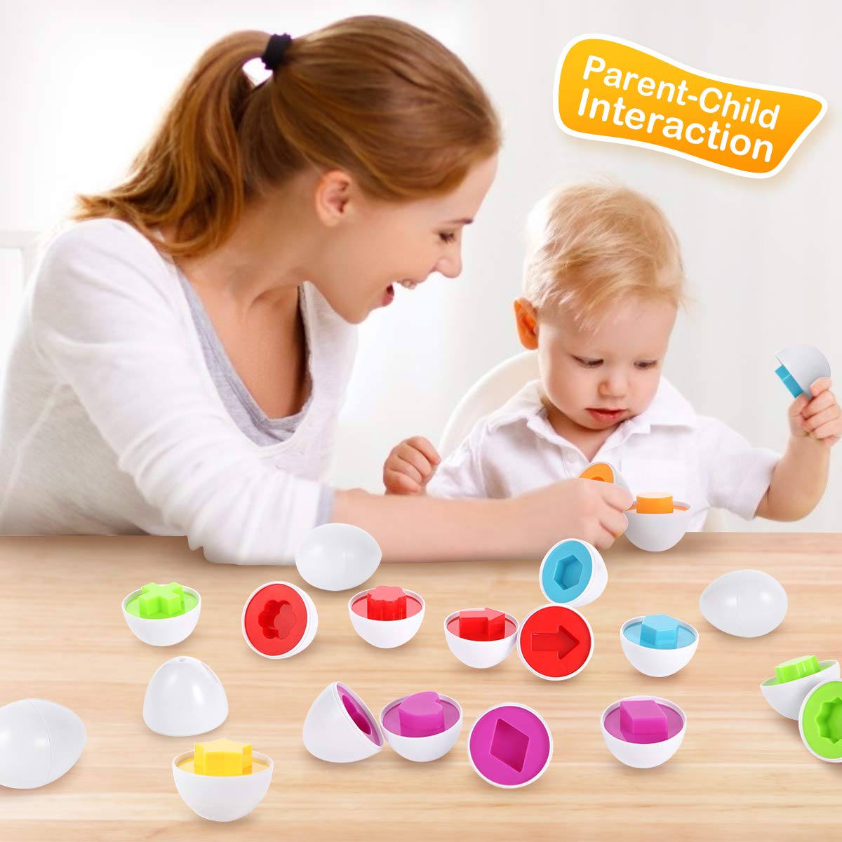 CANSHOW Matching Egg Set - Toddler Toys - Toddler Games-Educational Color & Shapes & Fine Motor Skills Learning Toy Toddler boy Girl Toys Easter Eggs Gift Ages 3 Years Old & up (12 Eggs)