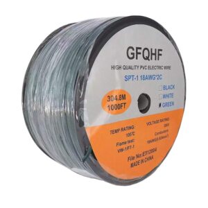 GFQHF 1000FT SPT-1 Green Electrical Wire,UL Listed 18/2 Zip Cord Wire 18 Gauge Wire,Work with SPT-1 Vampire Plg