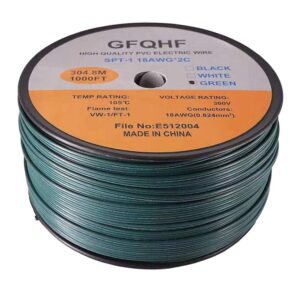 GFQHF 1000FT SPT-1 Green Electrical Wire,UL Listed 18/2 Zip Cord Wire 18 Gauge Wire,Work with SPT-1 Vampire Plg