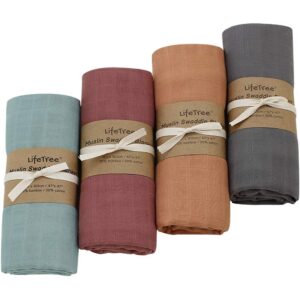 lifetree muslin swaddle blankets, soft solid 4 pack baby swaddle blankets muslin receiving blanket wrap for boys & girls, large 47 x 47 inches, earthy rust color baby swaddling