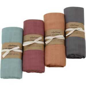 LifeTree Muslin Swaddle Blankets, Soft Solid 4 Pack Baby Swaddle Blankets Muslin Receiving Blanket Wrap for Boys & Girls, Large 47 x 47 inches, Earthy Rust Color Baby Swaddling