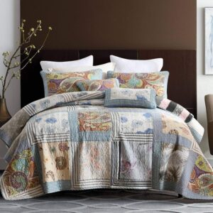 newlake bedspread quilt set with real stitched embroidery, floral paisley grid pattern,queen size