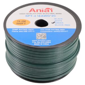 aniai low voltage landscape wire,ul list 18/2 spt-2 electrical wire,for light and lamp extension cable(500ft, green)