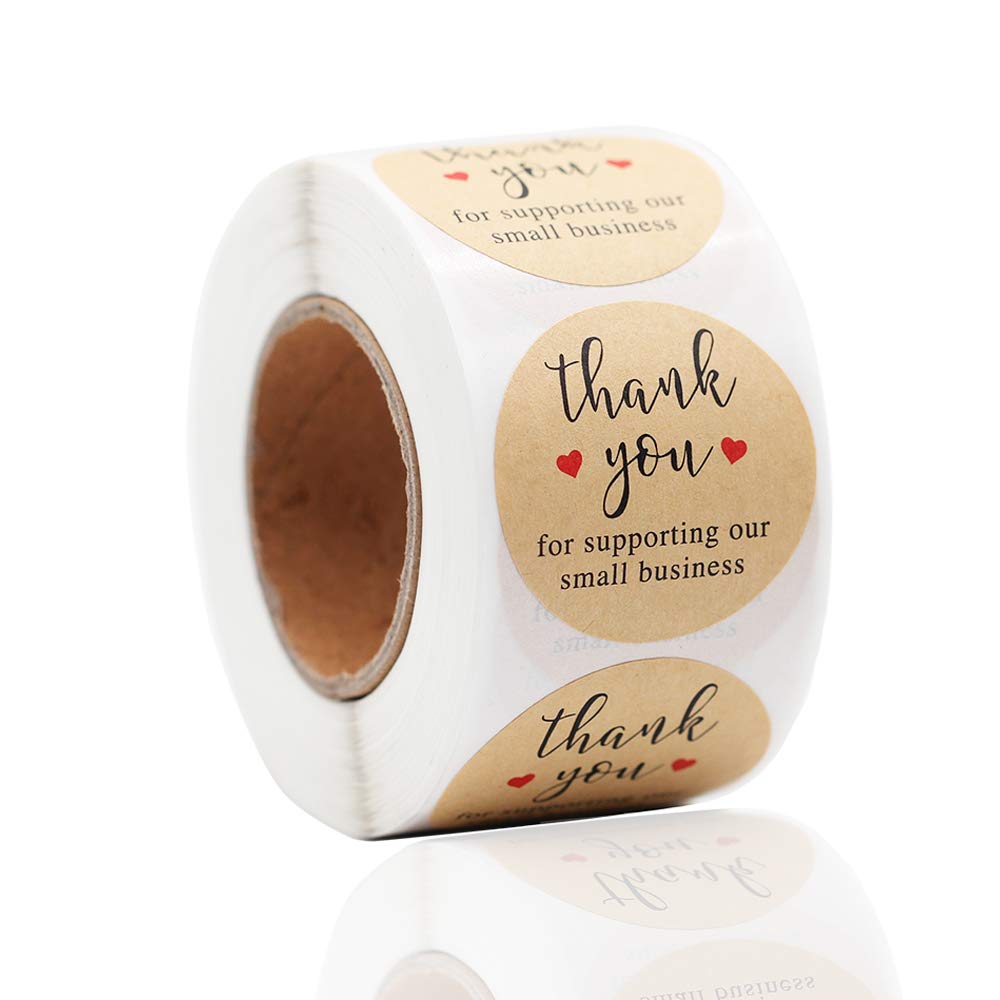 YOGET 1.5'' Thank You for Supporting Our Small Business, Kraft Paper Thank You Stickers, 500 Labels Per Roll