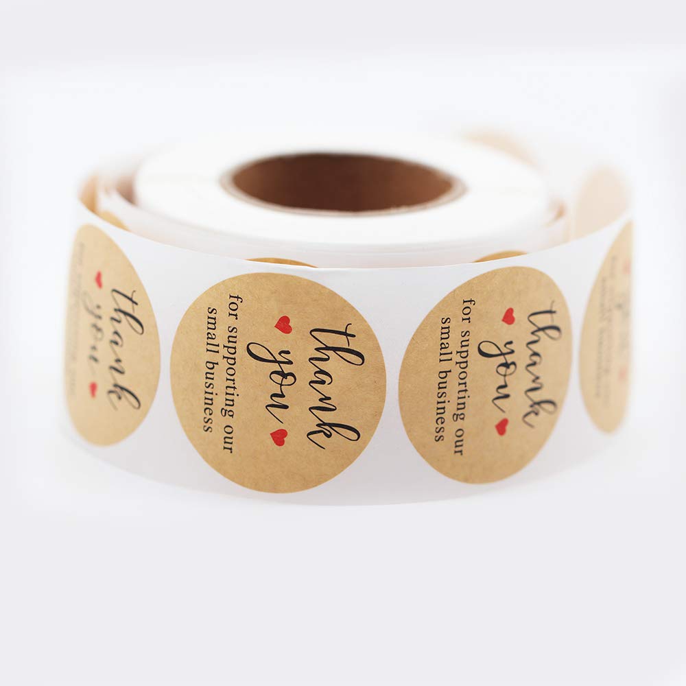 YOGET 1.5'' Thank You for Supporting Our Small Business, Kraft Paper Thank You Stickers, 500 Labels Per Roll