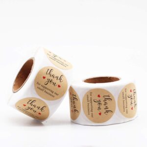 YOGET 1.5'' Thank You for Supporting Our Small Business, Kraft Paper Thank You Stickers, 500 Labels Per Roll