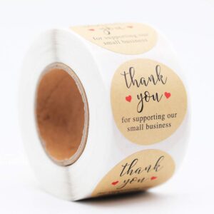 YOGET 1.5'' Thank You for Supporting Our Small Business, Kraft Paper Thank You Stickers, 500 Labels Per Roll