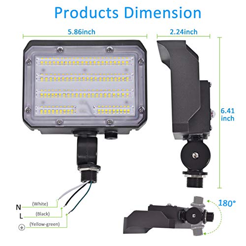 SZGMJIA 30W LED Flood Light with Knuckle, Dusk-to-Dawn Photocell 5000K 3,900lm(150W Equivalent) Waterproof with Base for Wall Mount Outdoor Security Fixture for Entrance Garden Yards