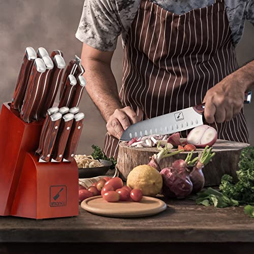 imarku Knife Set, 16-Piece Japanese Kitchen Knife Set, Ultra Sharp Chef Knife Set for Kitchen, High Carbon Stainless Steel Knife Block Set with Sharpener, Best Father's Day Gift