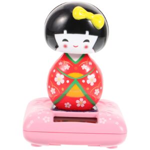 amosfun solar powered bobble shaking head dancing toy japanese kokeshi doll figurines statues car dash board decorations red