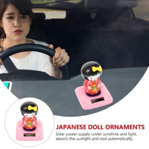 Amosfun Solar Powered Bobble Shaking Head Dancing Toy Japanese Kokeshi Doll Figurines Statues Car Dash Board Decorations Red