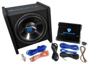 rockville rv12.1c 600w 12" loaded car subwoofer enclosure+mono amplifier+amp kit,black