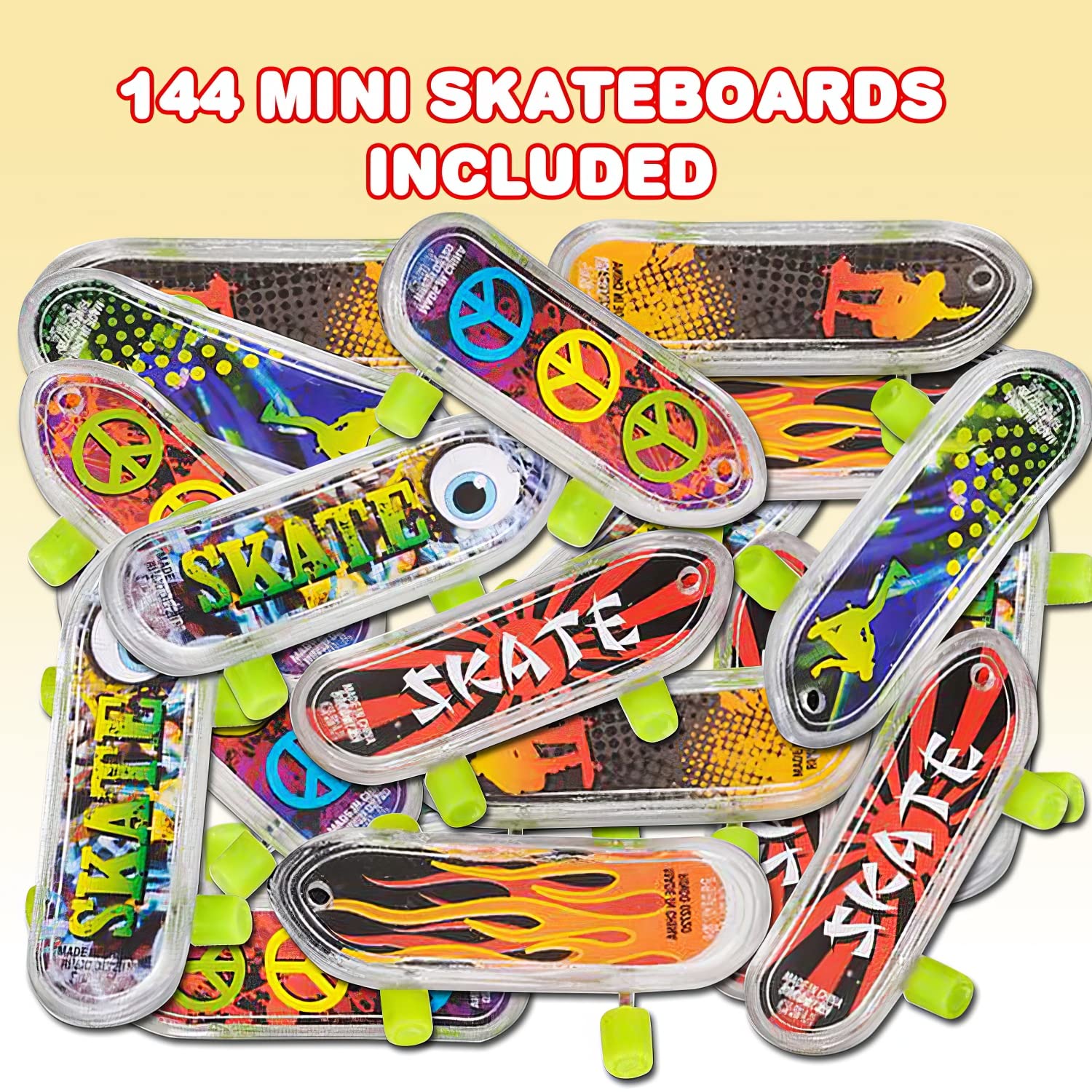 ArtCreativity Mini Finger Skateboards for Kids (Bulk Pack of 144) Durable Finger Boards in Assorted Designs, 2 Inch Fingerboard Skateboard Party Favors, Goody Bag Fillers