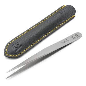 germanikure professional perforated slanted tweezers - finox stainless steel sharp tweezers in leather case - professional tweezers –easy to use best tweezers- ethically made in solingen germany -4405