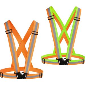 Chiwo Reflective Vest Running Gear 2Pack, High Visibility Adjustable Safety Vest for Night Cycling,Hiking, Jogging,Dog Walking(Color Ornage)