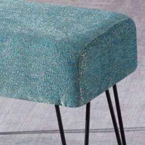 Home Soft Things Blue Jacquard Chenille Ottoman, 19" x 13" x 17" H, Babati-Turquoise, Fuzzy Entry Way Ottoman Bench Living Room Bedroom End of Bed Decorative Makeup Stool Foot Rest Chair Home Décor