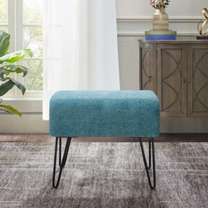 Home Soft Things Blue Jacquard Chenille Ottoman, 19" x 13" x 17" H, Babati-Turquoise, Fuzzy Entry Way Ottoman Bench Living Room Bedroom End of Bed Decorative Makeup Stool Foot Rest Chair Home Décor