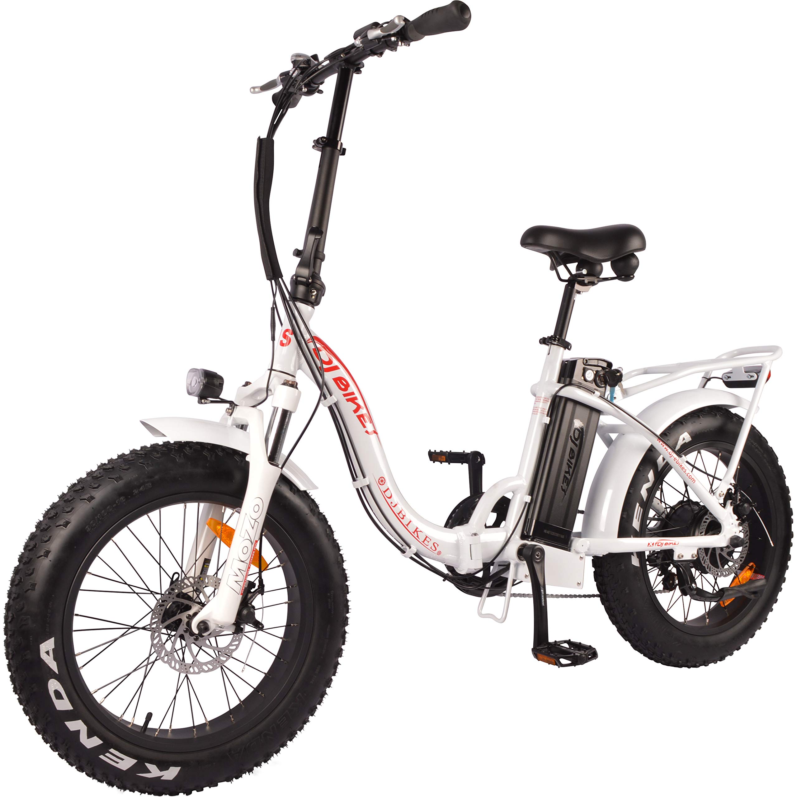 DJ Folding Bike Step Thru 750W 48V 13Ah Power Electric Bicycle, Pearl White, LED Bike Light, Suspension Fork and Shimano Gear