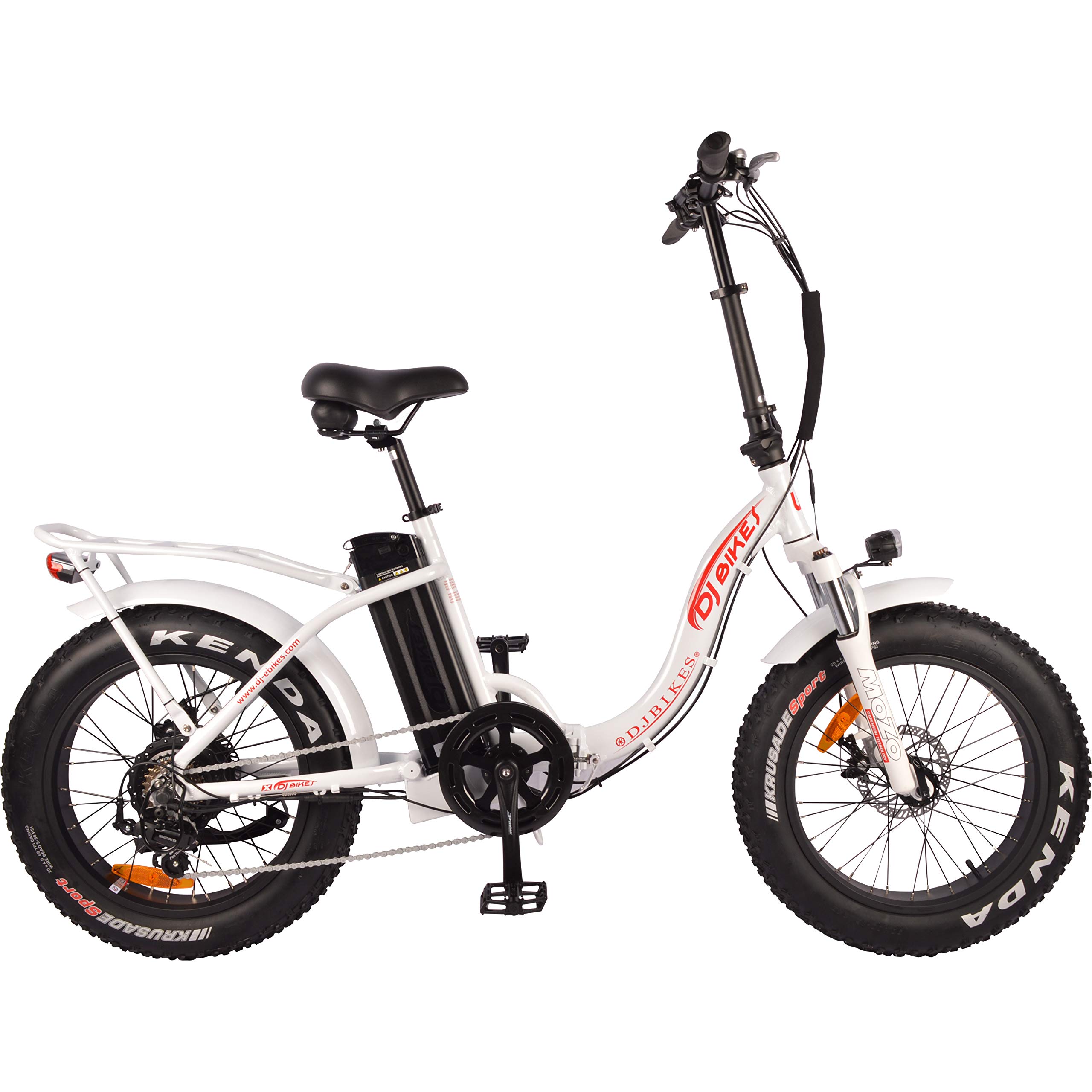 DJ Folding Bike Step Thru 750W 48V 13Ah Power Electric Bicycle, Pearl White, LED Bike Light, Suspension Fork and Shimano Gear